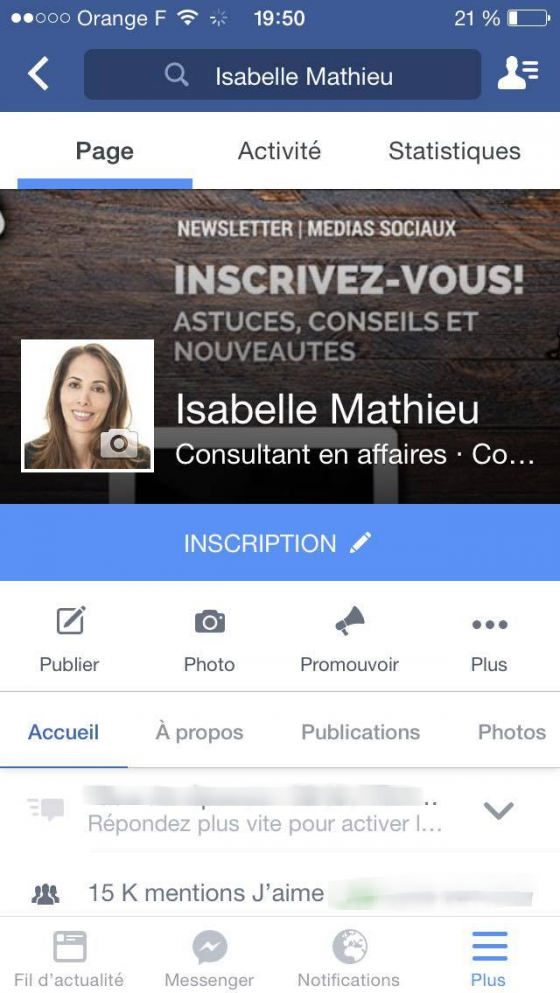 page facebook mobile
