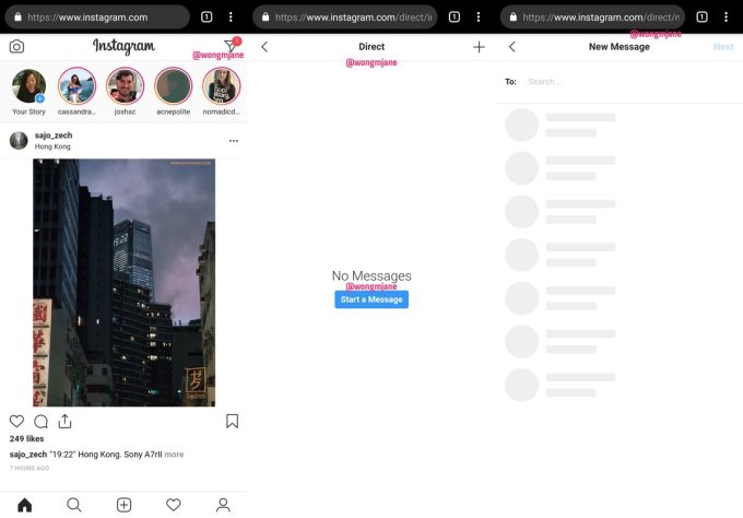 Instagram teste une version web pour Instagram Direct
