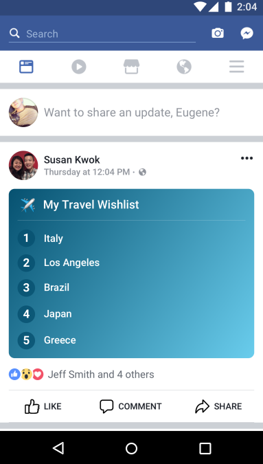 Facebook lance les Listes à partir de l&rsquo;outil de publication